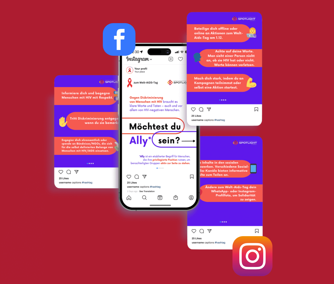 SPOTLIGHT Pforzheim - Die ist eine beispielhafte Postgrafik des Social Media Pakets, das die Beratungsstelle zum Download bereitstellt.